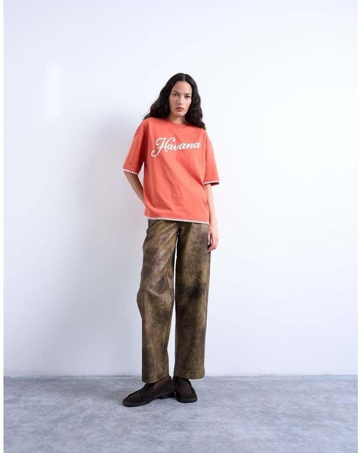 TOPSHOP Red Graphic 'havana' Oversized Whip Stitch Tee