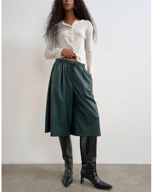 TOPSHOP Green Faux Leather Culotte