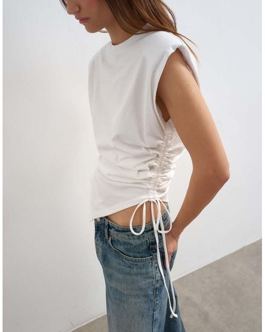 TOPSHOP Blue Asymmetric Ruched Side Top