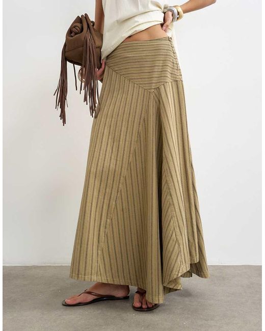 TOPSHOP Natural Denim Asymmetric Drop Waist Maxi Skirt