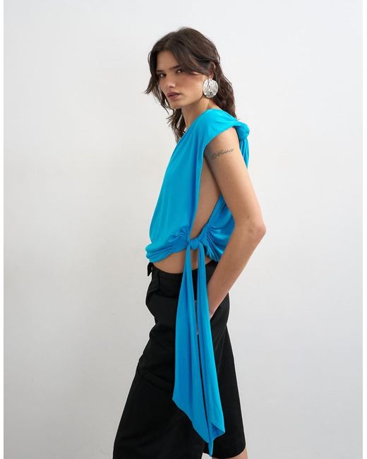 TOPSHOP Blue Knot Detail One Shoulder Top