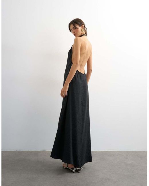 TOPSHOP White Soft Touch Cupro Halter Neck Low Back Maxi Dress