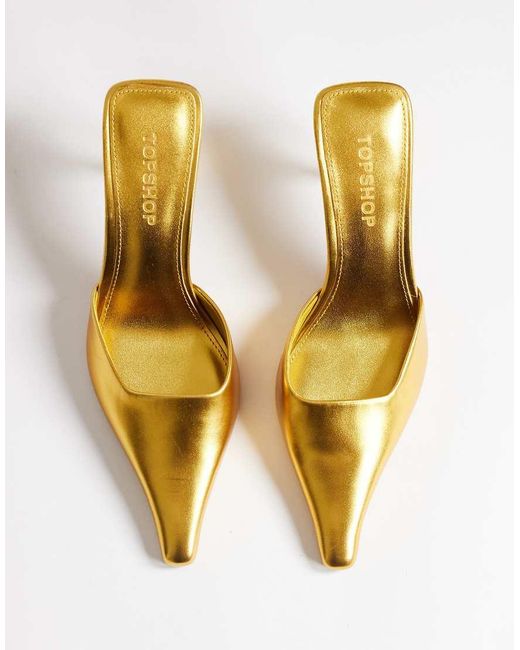 TOPSHOP Metallic Alfie Pointed Mid Heeled Court Shoes