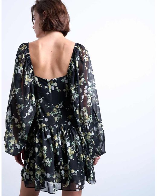 TOPSHOP Black Blouson Sleeve Mini Day Dress