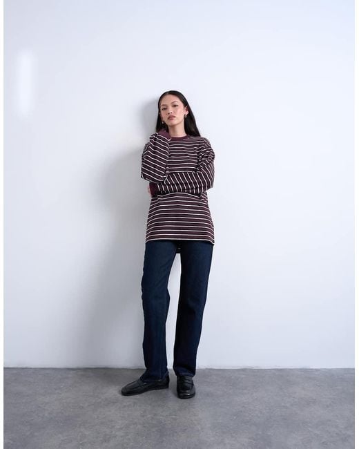 TOPSHOP Red Stripe Long Sleeve Slouchy Skater Tee