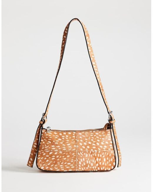 TOPSHOP Natural Bam Small Deer Print Hair On Leather Panel Shoulder Bag