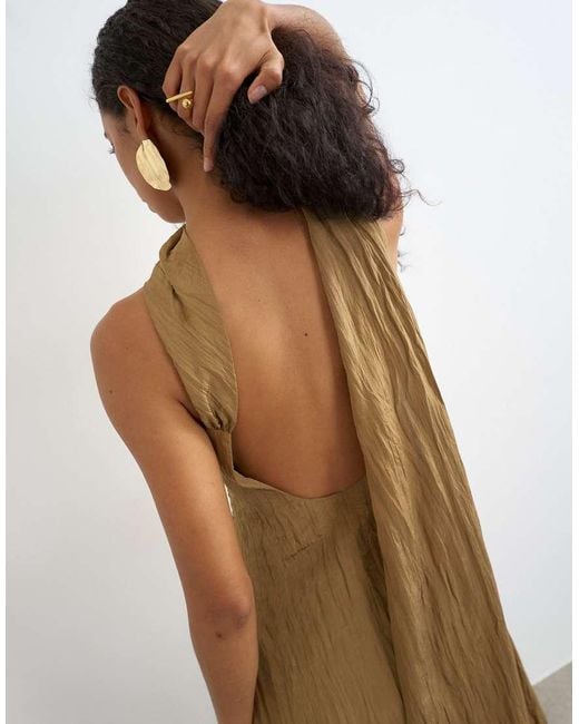 TOPSHOP Natural Crinkle Tuck Side Twist Shoulder Bubble Hem Maxi Dress