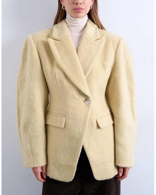 TOPSHOP Natural Brushed Ovoid Sleeve Cinched Waist Blazer Coat