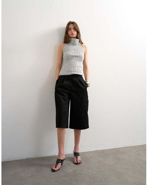 TOPSHOP Blue Knit Drape Neck Low Back Top