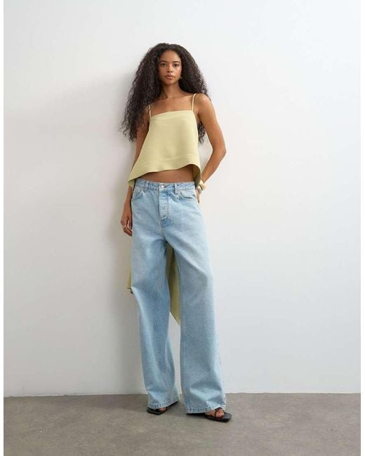 TOPSHOP Blue Square Neck Cami With Drape Back Detail