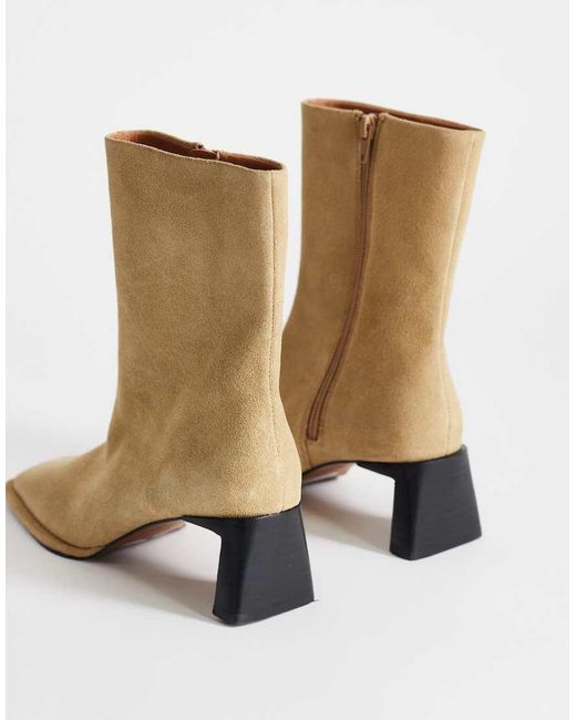TOPSHOP Natural Kali Real Suede Heeled Ankle Boots