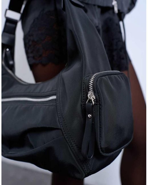 TOPSHOP Black Cheryl Large Nylon Crossbody Bag