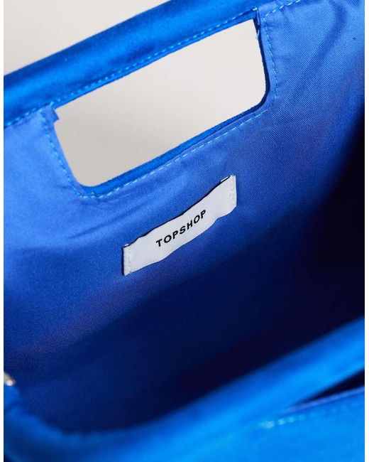 TOPSHOP Blue Gordan Medium Suedette Clutch With Handle