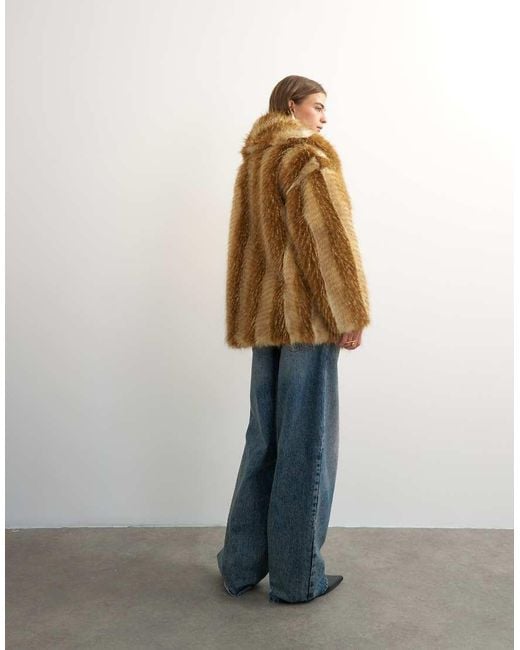 TOPSHOP Brown Faux Fur Mid Length Coat