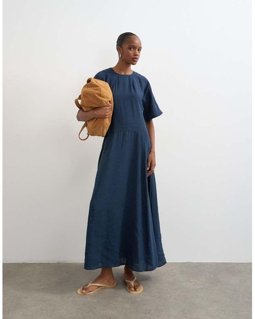 TOPSHOP Blue Cupro Dropped Waist Maxi T-Shirt Dress