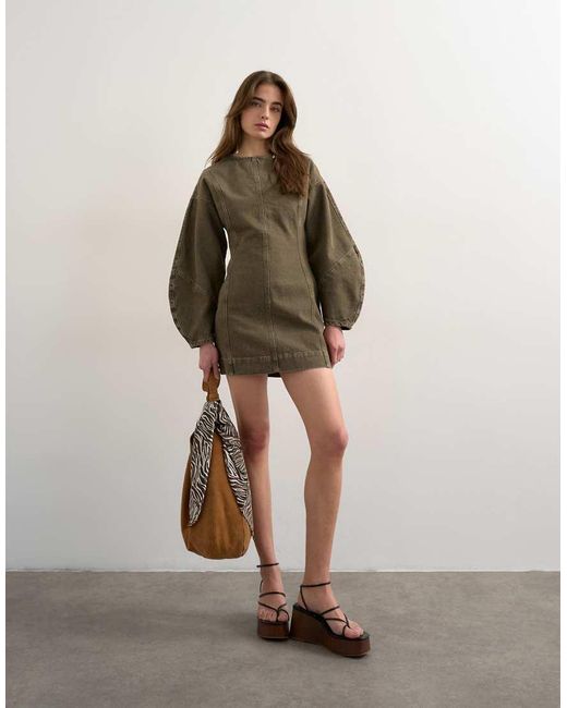 khaki green denim dress Women's Olive Green Denim Dress Green, M