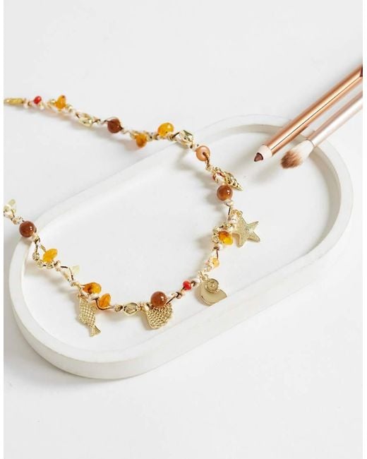 TOPSHOP Metallic Orla Bead Necklace With Charms