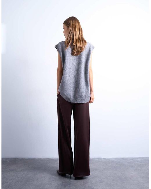 TOPSHOP Red Satin Tie Waist Wide Leg Trouser With Pintuck Seam Detail