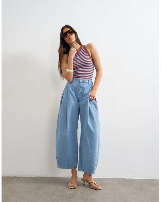 TOPSHOP Blue Cocoon Mid Rise Barrel Jean