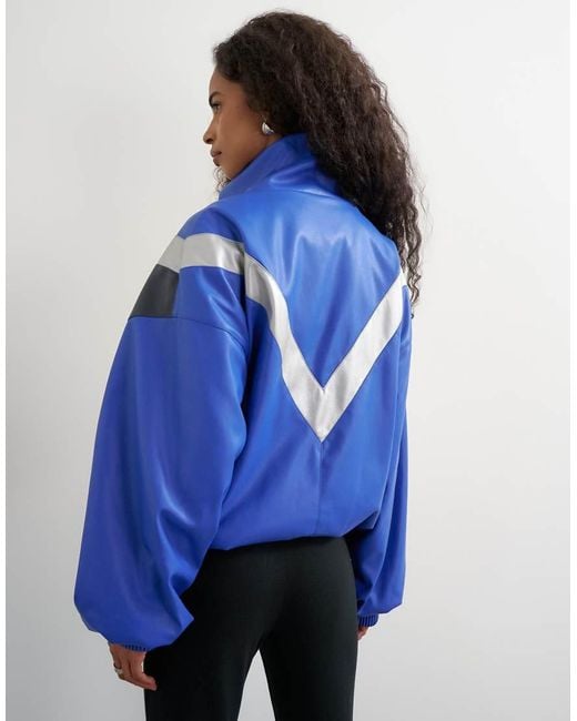 TOPSHOP Blue Colour Block Leather Look Track Jacket