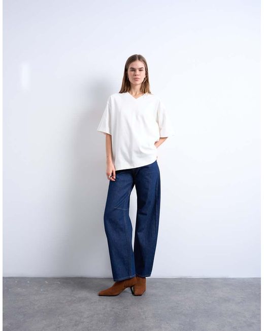 TOPSHOP White V-Neck Premium Interlock Tee