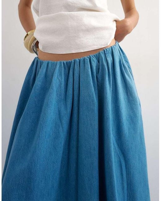 TOPSHOP Blue Denim Pull On Circle Maxi Skirt