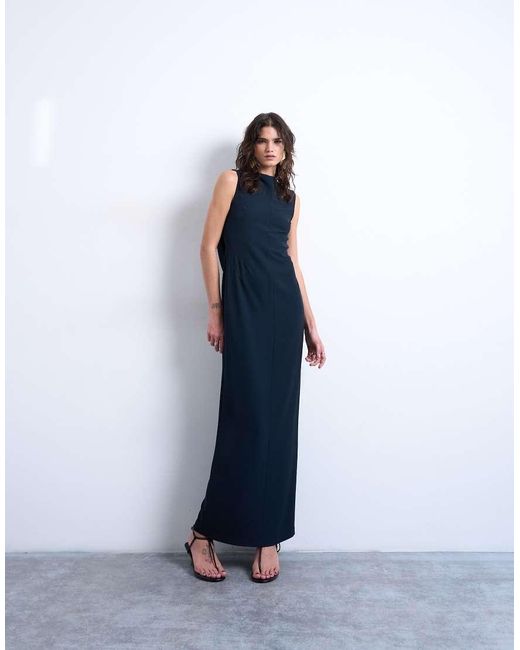TOPSHOP Blue Slash Neck Drape Back Maxi Dress