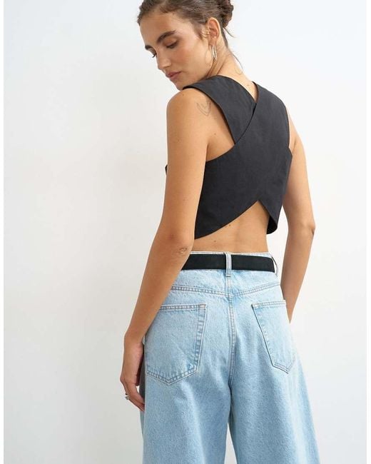 TOPSHOP Blue Bali Real Leather Metal Detail Belt