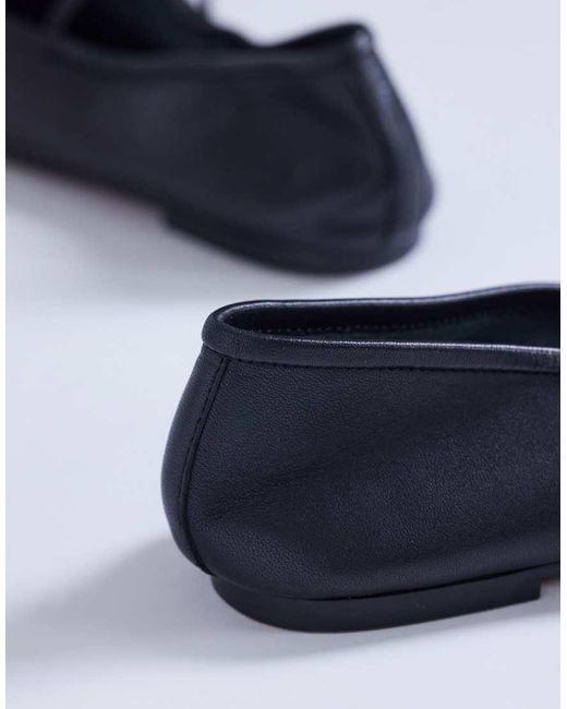 TOPSHOP Blue Bella Leather Round Toe Ballet Flat