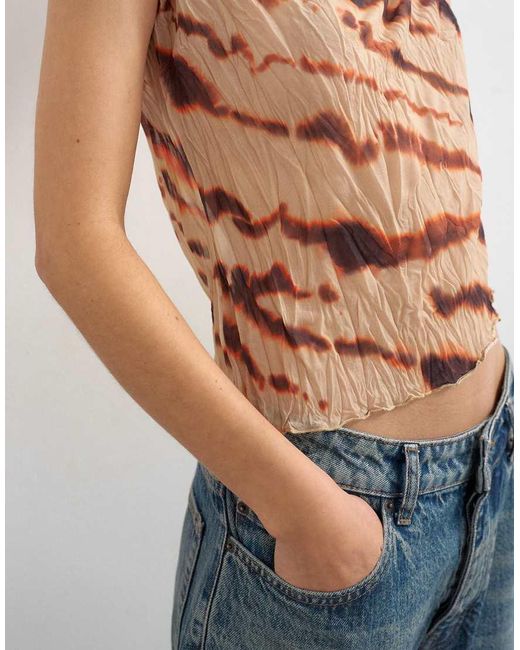 TOPSHOP Multicolor Mesh Crinkle Fitted Tee