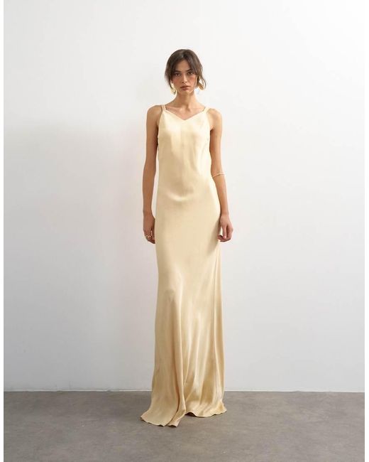 TOPSHOP Natural Satin Twist Strap Maxi Dress