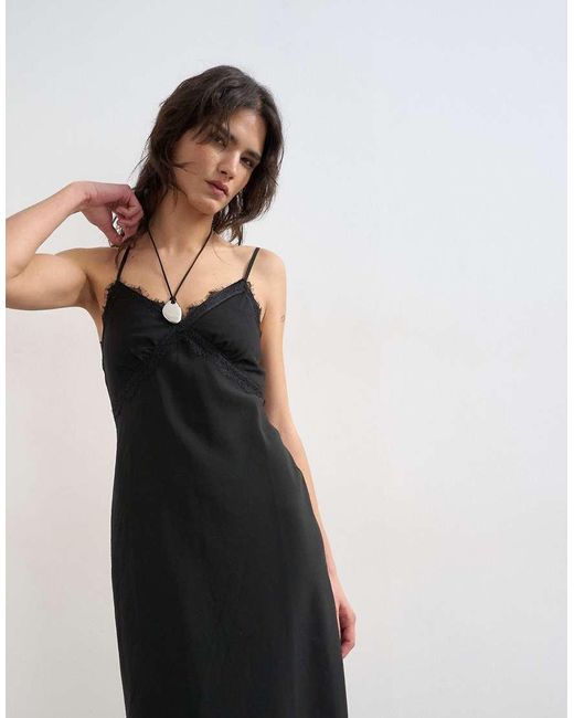 TOPSHOP White Cupro Lace Trim Midi Slip Dress