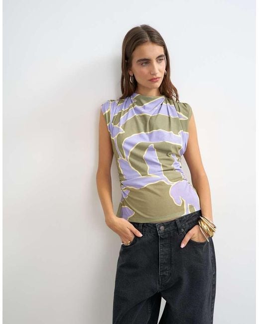 TOPSHOP White Floral Printed Drape Back Top