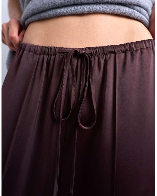 TOPSHOP Red Satin Tie Waist Wide Leg Trouser With Pintuck Seam Detail