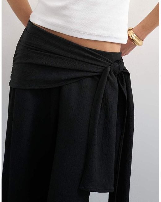 TOPSHOP White Plisse Wrap Scarf Detail Trousers