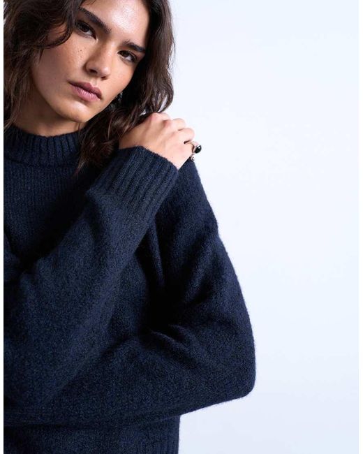 TOPSHOP Blue Knitted Raglan Exposed Seam Jumper