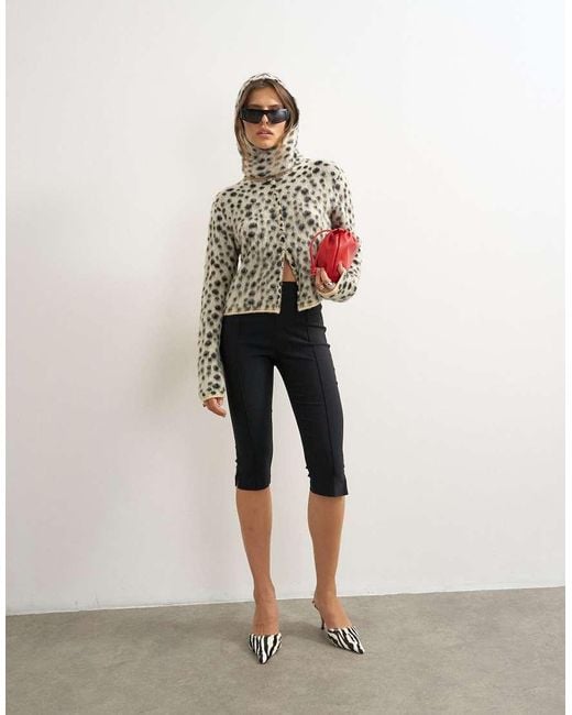 TOPSHOP Gray Knitted Scarf Cardigan With Wool Look