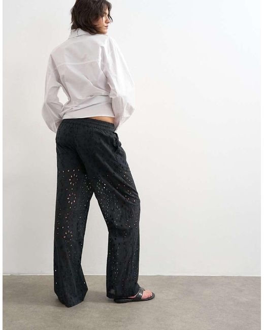 TOPSHOP White Large Broderie Cut Out Tie Waist Trouser