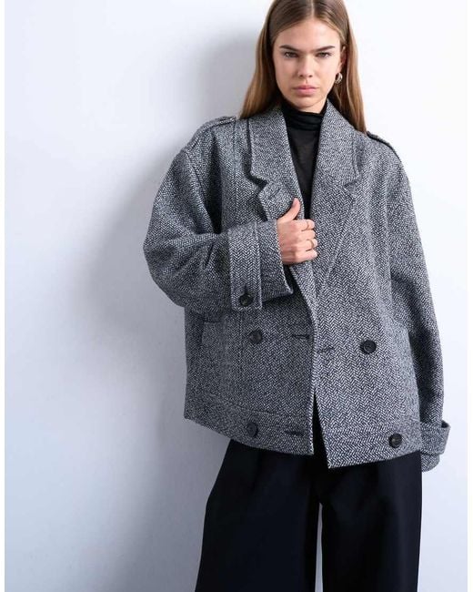 TOPSHOP Gray Formal 80S Double Breast Bomber With Wool