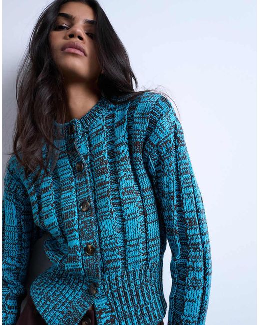 TOPSHOP Blue Knitted Chunky Cinch Waist Twist Cardigan