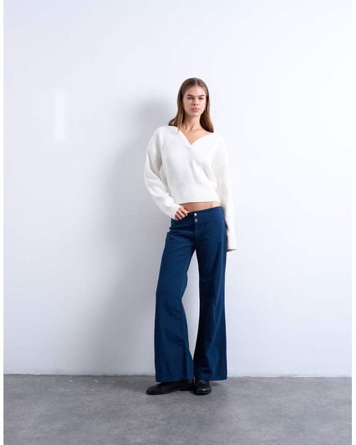 TOPSHOP White Knit Sweetheart Neck Cinched Waist Sweater