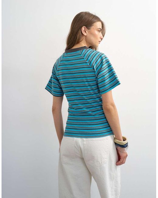 TOPSHOP Blue Micro V-Neck Ruched Side Tee
