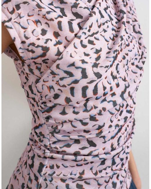 TOPSHOP Multicolor Wrap Front Short Sleeve Top