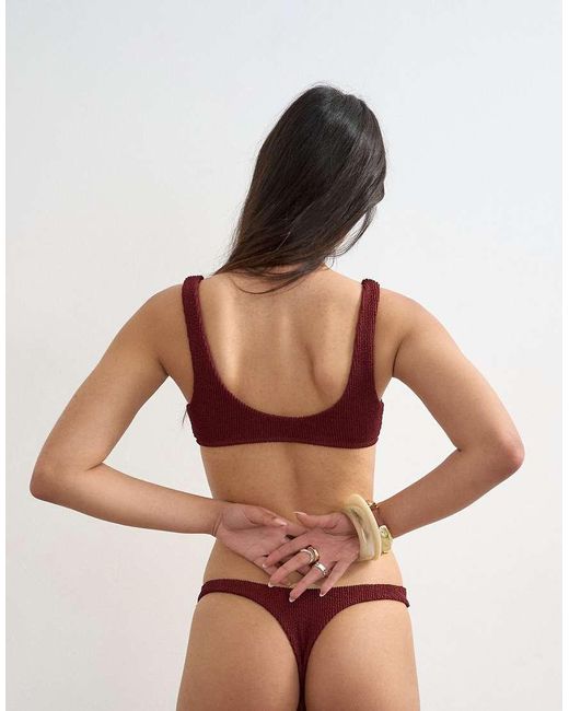 TOPSHOP Brown Tara Crinkle Thong Bikini Bottom