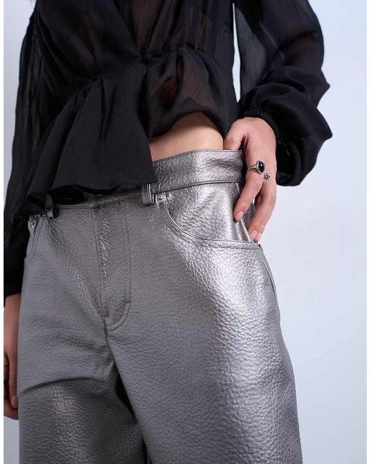 TOPSHOP Faux Leather Metallic Cinch Trouser