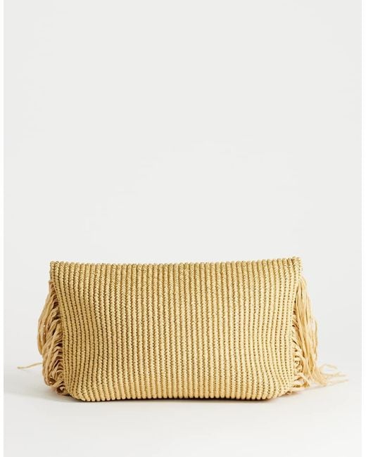 TOPSHOP Natural Tassel Oversized Weave Clutch Bag