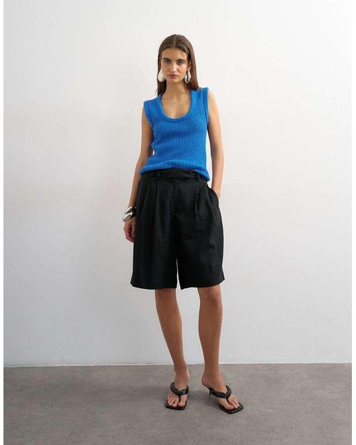 TOPSHOP Blue Knitted Tubular Trim Vest