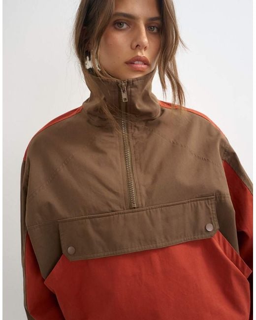 TOPSHOP Red Colour Block Pocket Detail Zip Up Jacket