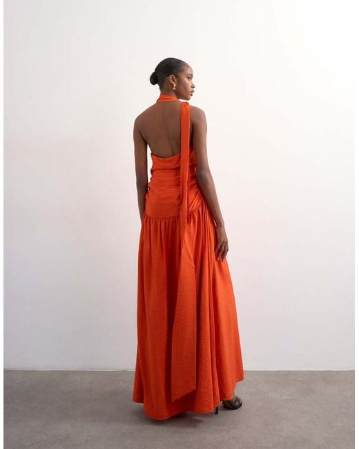 TOPSHOP Red Scarf Neck Plunge Maxi Dress With Hardware