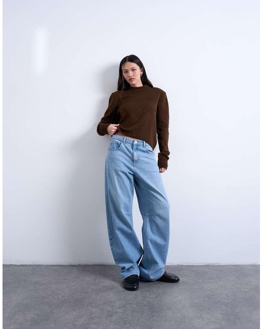TOPSHOP Blue Knitted High Back Cut Out Top With Shoulder Pads